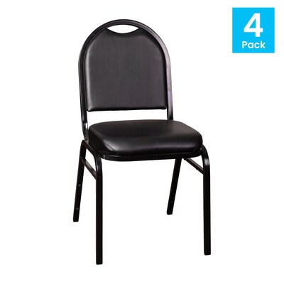 Flash Furniture HERCULES Series Vinyl/Metal Banquet Dome Back Stacking Chairs, Black/Black, 4 Pack (4NGZG10006BKBK)