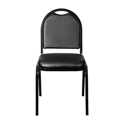 Flash Furniture HERCULES Series Vinyl/Metal Banquet Dome Back Stacking Chairs, Black/Black, 4 Pack (4NGZG10006BKBK)