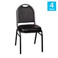 Flash Furniture HERCULES Series Vinyl/Metal Banquet Dome Back Stacking Chairs, Black/Silver Vein, 4