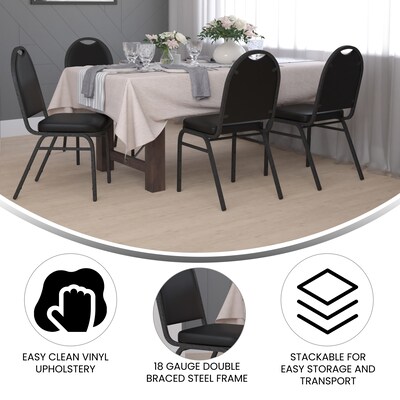 Flash Furniture HERCULES Series Vinyl/Metal Banquet Dome Back Stacking Chairs, Black/Silver Vein, 4 Pack (4NGZG10006BKSLV)