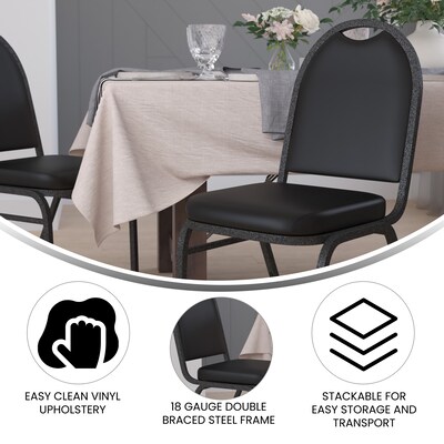 Flash Furniture HERCULES Series Vinyl/Metal Banquet Dome Back Stacking Chairs, Black/Silver Vein (NGZG10006BKSLV)