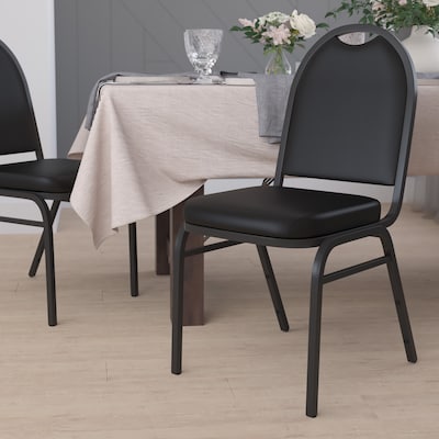 Flash Furniture HERCULES Series Vinyl/Metal Banquet Dome Back Stacking Chairs, Black/Black (NGZG10006BKBK)