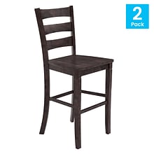 Flash Furniture Liesel Rustic Solid Wood Ladder Back Bar Height Stool, Gray Wash Walnut, 2 Pieces (E