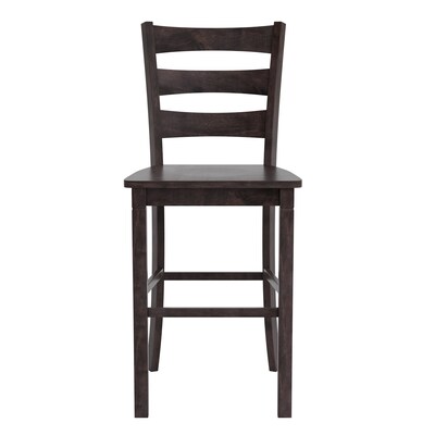 Flash Furniture Liesel Rustic Solid Wood Ladder Back Bar Height Stool, Gray Wash Walnut, 2 Pieces (ESSTBN529GY2)