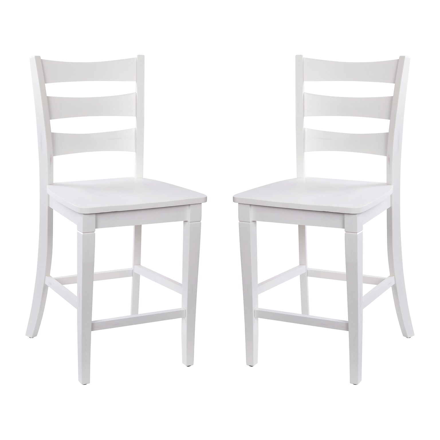 Flash Furniture Liesel Rustic Solid Wood Ladder Back Counter Height Stool, Antique White Wash, 2 Pieces (ESSTBN524WH2)