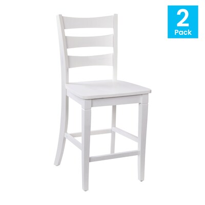 Flash Furniture Liesel Rustic Solid Wood Ladder Back Counter Height Stool, Antique White Wash, 2 Pieces (ESSTBN524WH2)