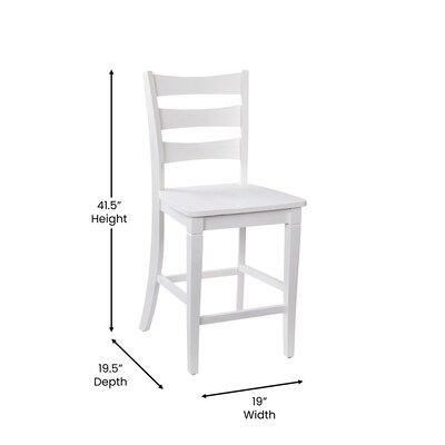 Flash Furniture Liesel Rustic Solid Wood Ladder Back Counter Height Stool, Antique White Wash, 2 Pieces (ESSTBN524WH2)