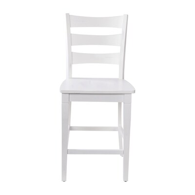 Flash Furniture Liesel Rustic Solid Wood Ladder Back Counter Height Stool, Antique White Wash, 2 Pieces (ESSTBN524WH2)