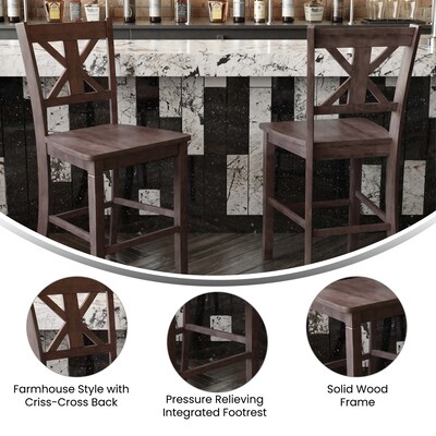 Flash Furniture Gwendolyn Rustic Solid Wood Designer Back Counter Height Stool, Gray Wash Walnut, 2 Pieces (ESSTBN124GY2)