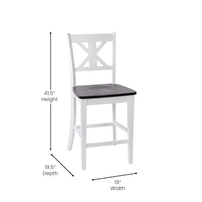 Flash Furniture Gwendolyn Rustic Solid Wood Designer Back Counter Height Stool, Antique White Wash, 2 Pieces (ESSTBN124WH2)