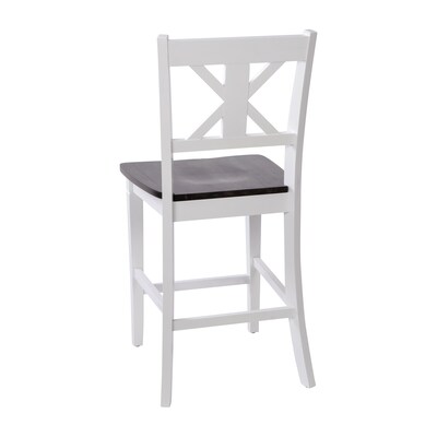 Flash Furniture Gwendolyn Rustic Solid Wood Designer Back Counter Height Stool, Antique White Wash, 2 Pieces (ESSTBN124WH2)