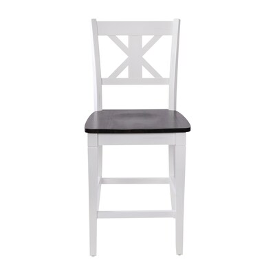 Flash Furniture Gwendolyn Rustic Solid Wood Designer Back Counter Height Stool, Antique White Wash, 2 Pieces (ESSTBN124WH2)