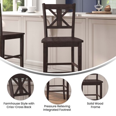 Flash Furniture Gwendolyn Rustic Solid Wood Designer Back Bar Height Stool, Gray Wash Walnut, 2 Pieces (ESSTBN129GY2)