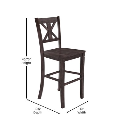 Flash Furniture Gwendolyn Rustic Solid Wood Designer Back Bar Height Stool, Gray Wash Walnut, 2 Pieces (ESSTBN129GY2)
