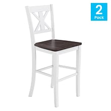 Flash Furniture Gwendolyn Rustic Solid Wood Designer Back Bar Height Stool, Antique White Wash, 2 Pi