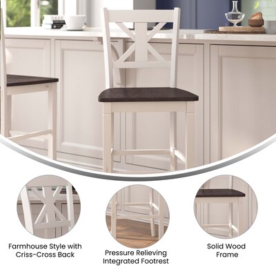 Flash Furniture Gwendolyn Rustic Solid Wood Designer Back Bar Height Stool, Antique White Wash, 2 Pieces (ESSTBN129WH2)