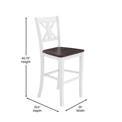 Flash Furniture Gwendolyn Rustic Solid Wood Designer Back Bar Height Stool, Antique White Wash, 2 Pieces (ESSTBN129WH2)