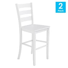 Flash Furniture Liesel Rustic Solid Wood Ladder Back Bar Height Stool, Antique White Wash, 2 Pieces