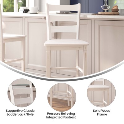 Flash Furniture Liesel Rustic Solid Wood Ladder Back Bar Height Stool, Antique White Wash, 2 Pieces (ESSTBN529WH2)