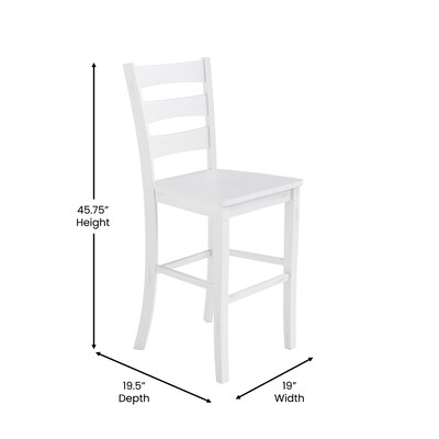 Flash Furniture Liesel Rustic Solid Wood Ladder Back Bar Height Stool, Antique White Wash, 2 Pieces (ESSTBN529WH2)