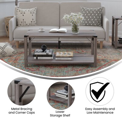 Flash Furniture Wyatt 40" x 22" 2-Tier Coffee Table, Gray Wash (ZG037GY)