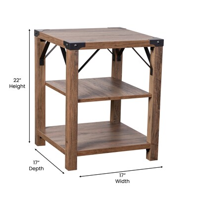 Flash Furniture Wyatt 17.5" x 17.5" 3-Tier End Table, Rustic Oak (ZG035OAK)