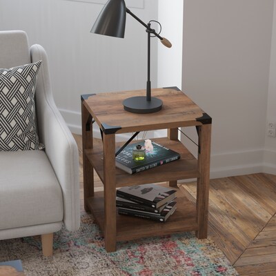 Flash Furniture Wyatt 17.5" x 17.5" 3-Tier End Table, Rustic Oak (ZG035OAK)