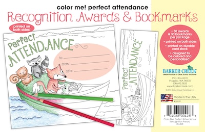 Barker Creek Color Me! Attendance Awards & Bookmarks Set, 30/Pack (BC428)