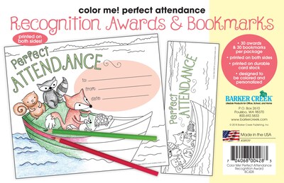 Barker Creek Color Me! Attendance Awards & Bookmarks Set, 8.5 x 5.5”, Multicolored, 30/Pack (BC428)