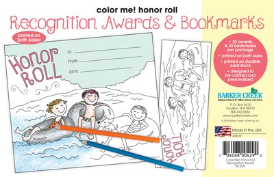 Barker Creek Color Me! Honor Roll Awards & Bookmarks Set, 8.5 x 5.5”, Multicolored, 30/Pack (BC429)
