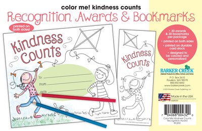 Barker Creek Color Me! Kindness Counts Awards & Bookmarks Set, 30/Pack (BC432)