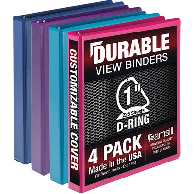 Samsill Durable View Binders 3 D-Ring, Assorted Color, 4 Pack (MP46439)