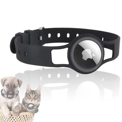 SaharaCase Silicone Dog Collar for Apple AirTag, Small and Medium Dogs, Black (AT00017)