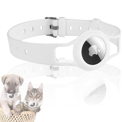 SaharaCase Silicone Dog Collar for Apple AirTag, Small and Medium Dogs, White (AT00018)