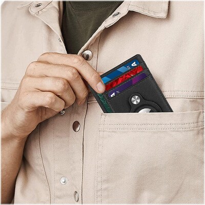 SaharaCase Slim Genuine Leather Wallet Case for Apple AirTag, Black (AT00034)