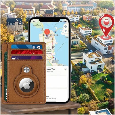 SaharaCase Slim Genuine Leather Wallet Case for Apple AirTag, Brown (AT00035)