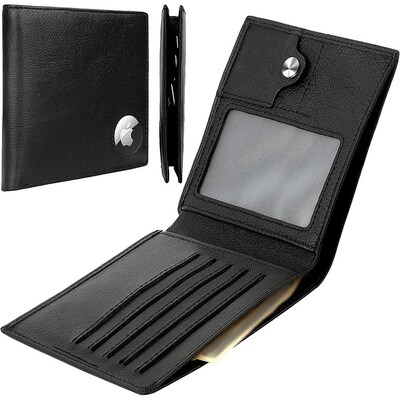 SaharaCase Genuine Leather Wallet Case for Apple AirTag, Black (AT00037)