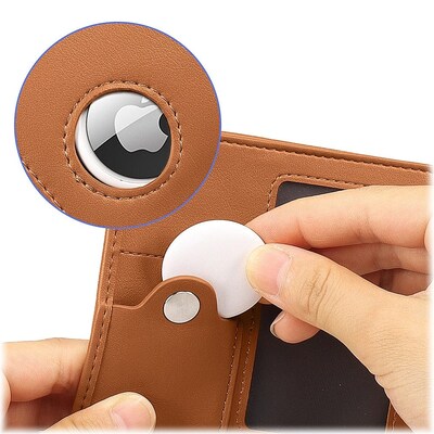 SaharaCase Genuine Leather Wallet Case for Apple AirTag, Brown (AT00038)