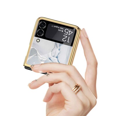 SaharaCase Marble Series Case for Samsung Galaxy Z Flip3 5G, Blue/Gold (CP00103)