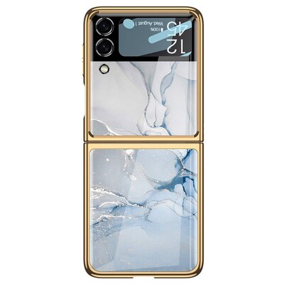 SaharaCase Marble Series Case for Samsung Galaxy Z Flip3 5G, Blue/Gold (CP00103)