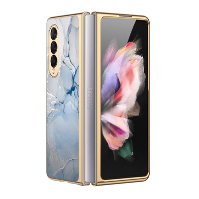 SaharaCase Marble Series Case for Samsung Galaxy Z Fold3 5G, Blue/Gold (CP00111)