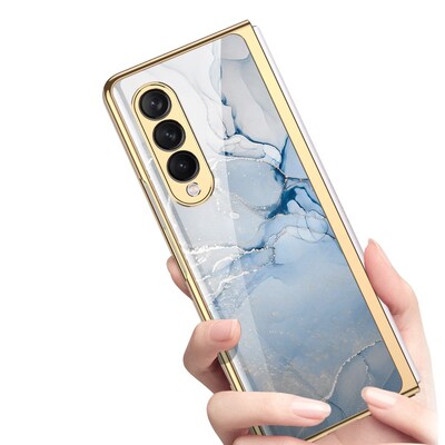 SaharaCase Marble Series Case for Samsung Galaxy Z Fold3 5G, Blue/Gold (CP00111)