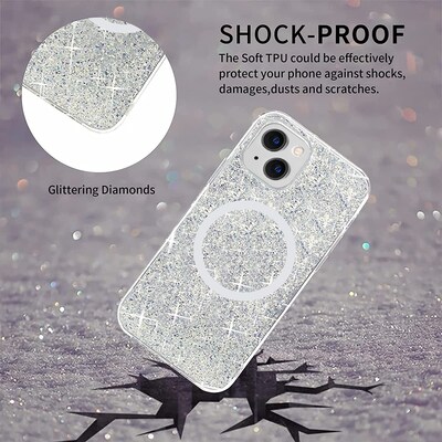SaharaCase Sparkle Case with MagSafe for Apple iPhone 13 mini, Clear, Silver (CP00123)