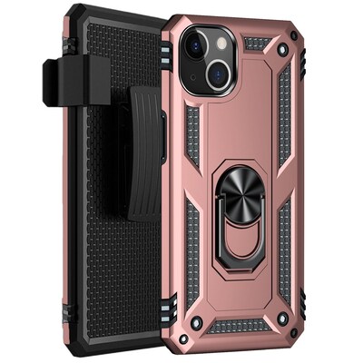 SaharaCase Kickstand with Belt Clip Case for Apple iPhone 13 and iPhone 14, Rose Gold (CP00132)