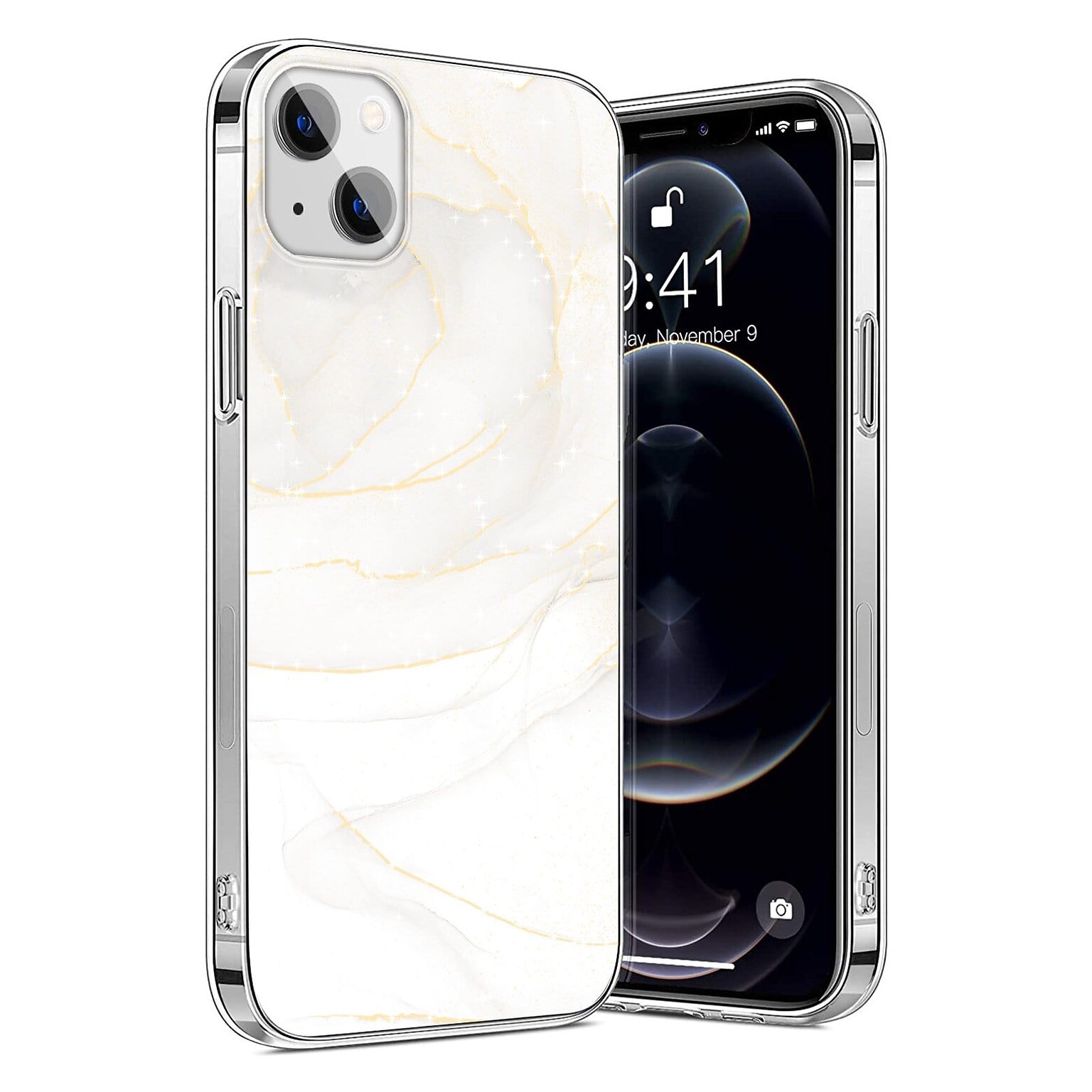 SaharaCase Marble Series Case for Apple iPhone 13, White/Gold (CP00134)