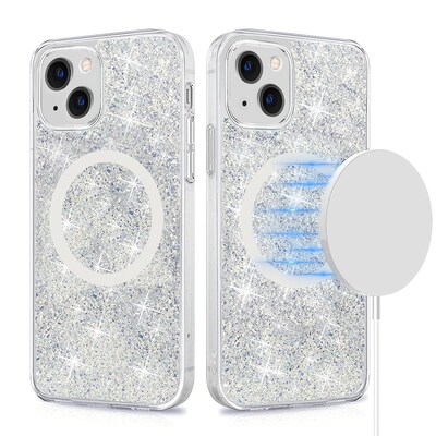SaharaCase Sparkle Case with MagSafe for Apple iPhone 13, Clear, Silver (CP00137)