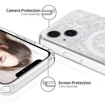 SaharaCase Sparkle Case with MagSafe for Apple iPhone 13, Clear, Silver (CP00137)