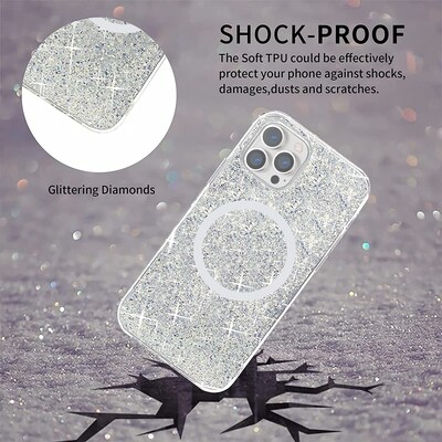 SaharaCase Sparkle Case with MagSafe for Apple iPhone 13 Pro, Clear, Silver (CP00151)