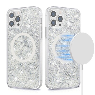 SaharaCase Sparkle Case with MagSafe for Apple iPhone 13 Pro Max, Clear, Silver (CP00165)