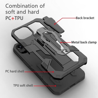 SaharaCase Military Kickstand Series with Belt Clip for Apple iPhone 13 & iPhone 14, Black (CP00177)